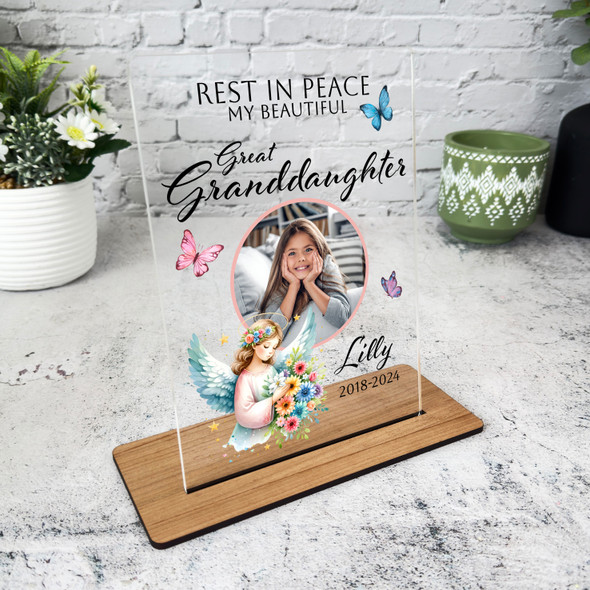 Great Granddaughter Angel Butterflies Photo Memorial Keepsake Gift Custom Plaque