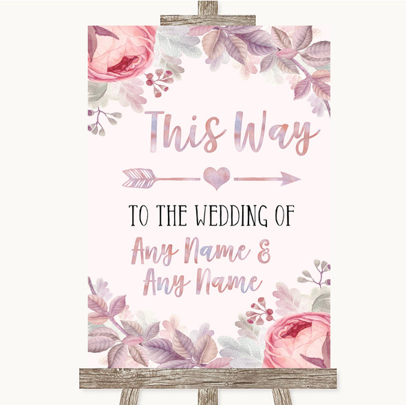 Blush Rose Gold & Lilac This Way Arrow Right Personalised Wedding Sign