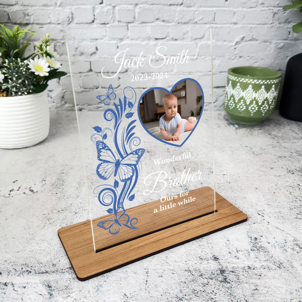 Brother Blue Butterflies Heart Photo Memorial Keepsake Gift Personalised Plaque