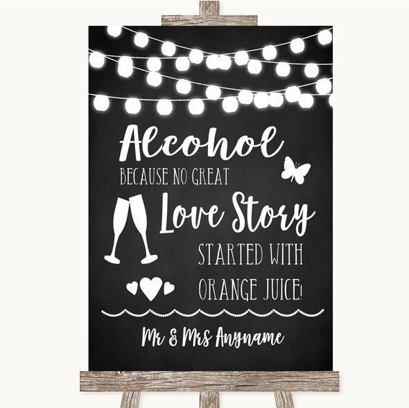 Chalk Style Black & White Lights Alcohol Bar Love Story Wedding Sign