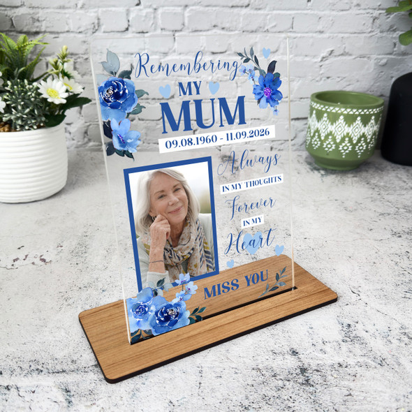 Mum Female Blue Flower Memorial Keepsake Gift Personalised Gift Acrylic Plaque