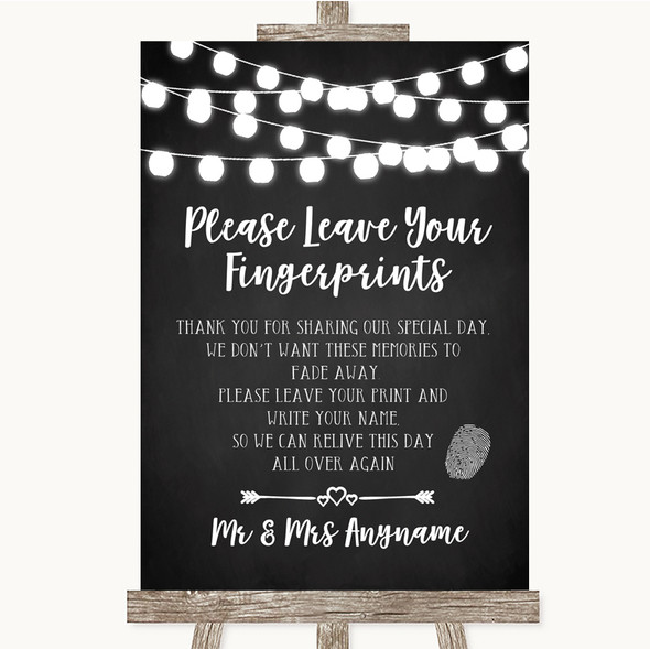 Chalk Style Black & White Lights Fingerprint Guestbook Personalised Wedding Sign