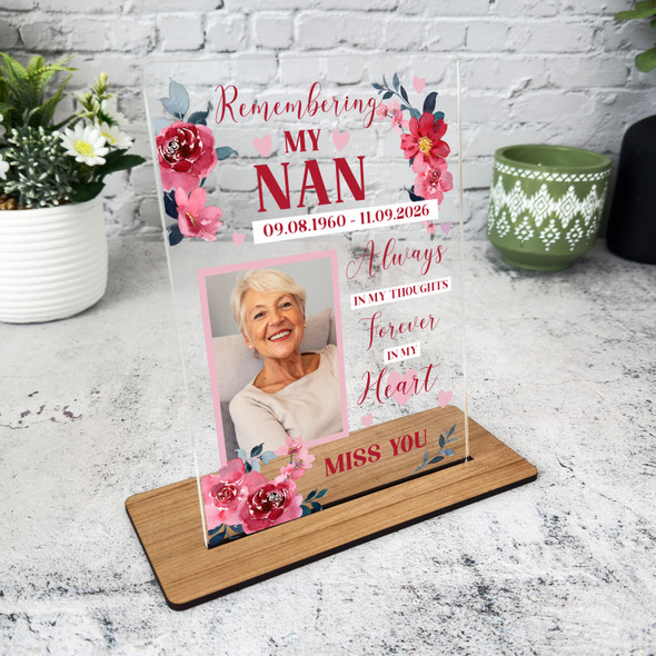 Nan Female Red Flower Memorial Keepsake Gift Personalised Gift Acrylic Plaque