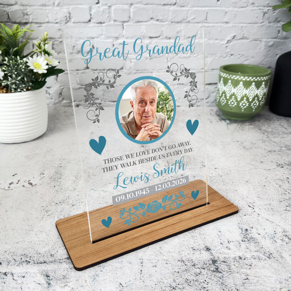 Great Grandad Memorial Keepsake Gift Blue Photo Rose Personalised Gift Plaque