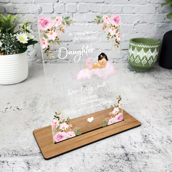 Daughter Light Brunette Sleep Baby Girl Memorial Keepsake Gift Custom Plaque