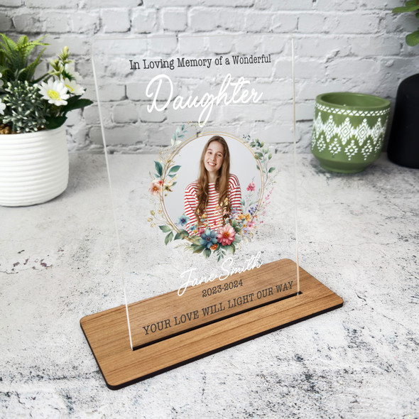 Daughter Floral Wreath Photo Memorial Keepsake Gift Personalised Gift Plaque