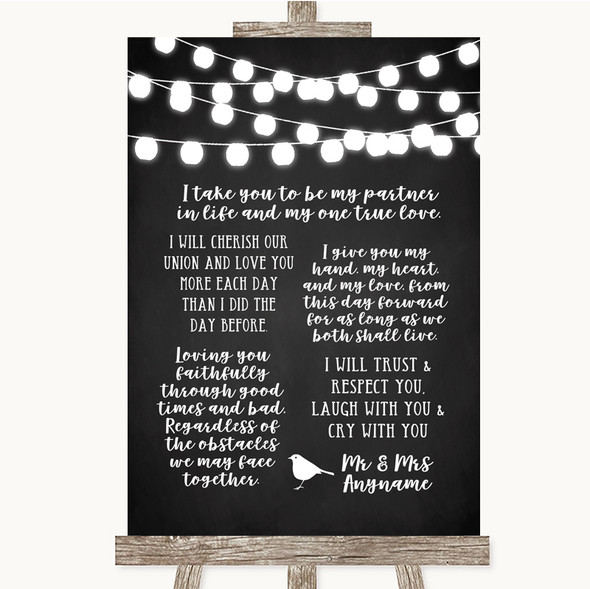 Chalk Style Black & White Lights Romantic Vows Personalised Wedding Sign