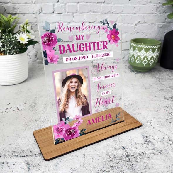 Daughter Female Pink Flower Memorial Keepsake Gift Personalised Gift Plaque