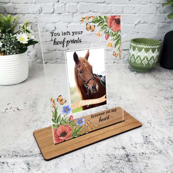 Horse Memorial Keepsake Gift Floral Photo Personalised Gift Acrylic Plaque