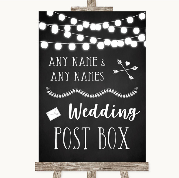 Chalk Style Black & White Lights Card Post Box Personalised Wedding Sign