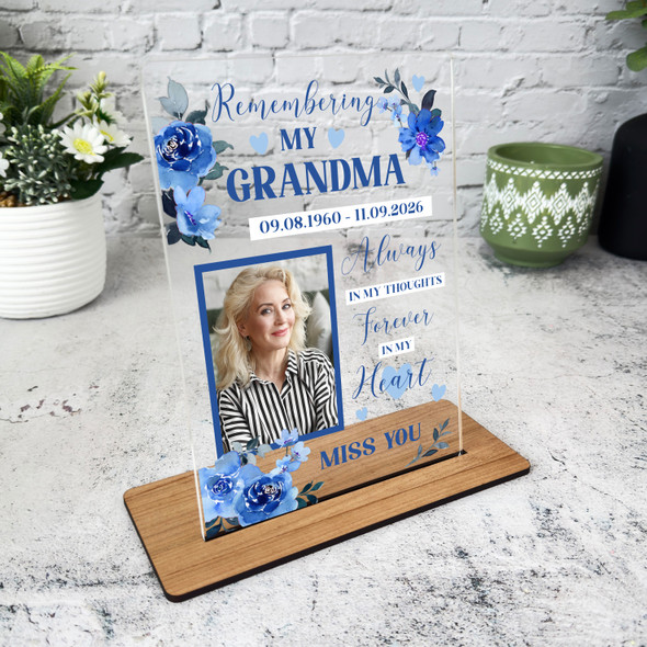 Grandma Female Blue Flower Memorial Keepsake Gift Personalised Gift Plaque