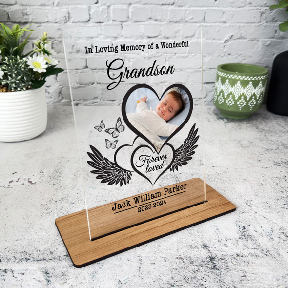 Grandson Heart Wings Photo Memorial Keepsake Gift Personalised Gift Plaque