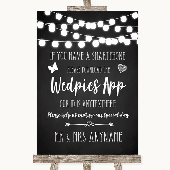 Chalk Style Black & White Lights Wedpics App Photos Personalised Wedding Sign