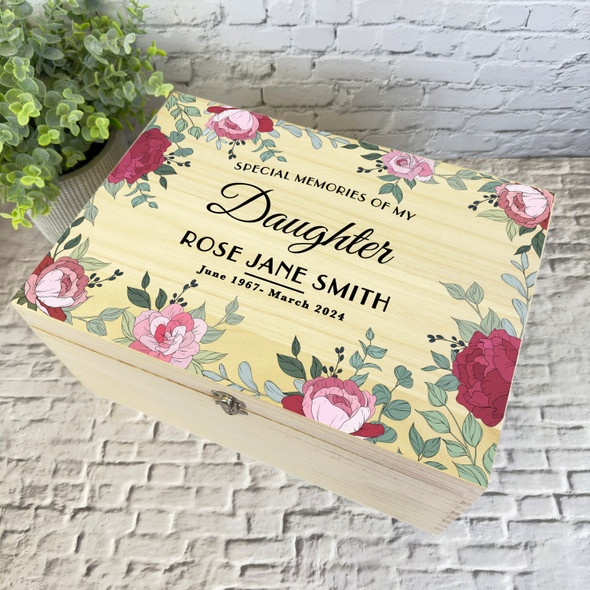 Memories Of Daughter Pink Floral Frame Memorial Personalised Wooden Keepsake Box