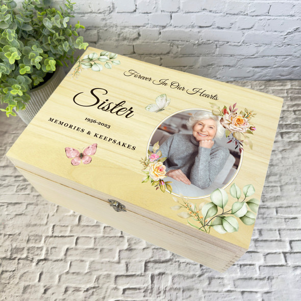 Sister Butterflies Floral Photo Frames Memorial Personalised Wooden Keepsake Box