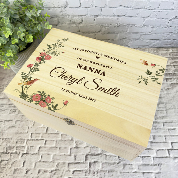 Wonderful Nanna Memories Vintage Roses Memorial Personalised Wooden Keepsake Box