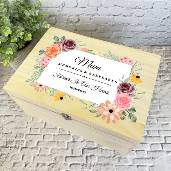 Mum Memories Watercolour Floral Memorial Personalised Wooden Memory Keepsake Box