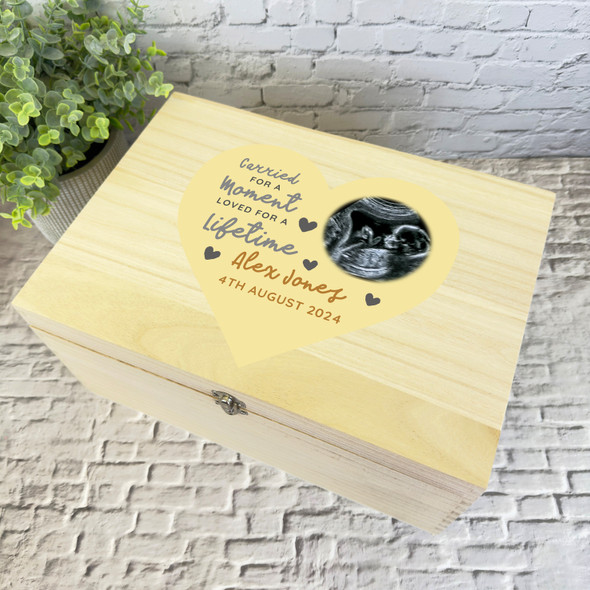 Baby Loss Premature Yellow Photo Scan Memorial Personalised Wooden Keepsake Box