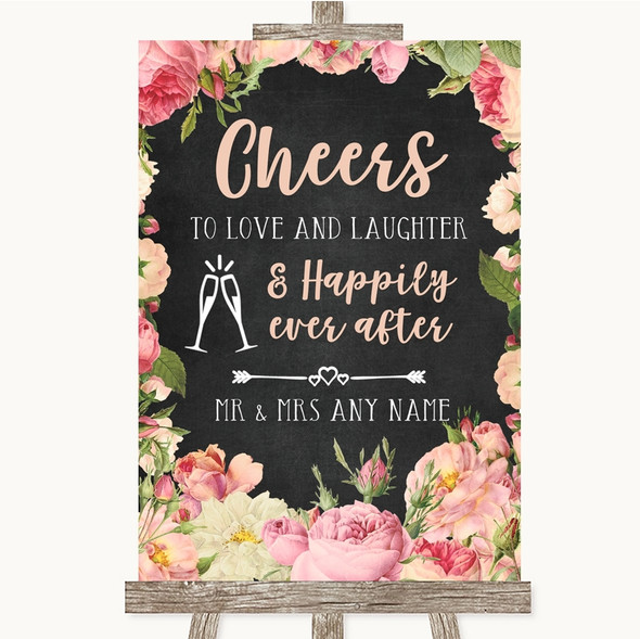 Chalkboard Style Pink Roses Cheers To Love Personalised Wedding Sign