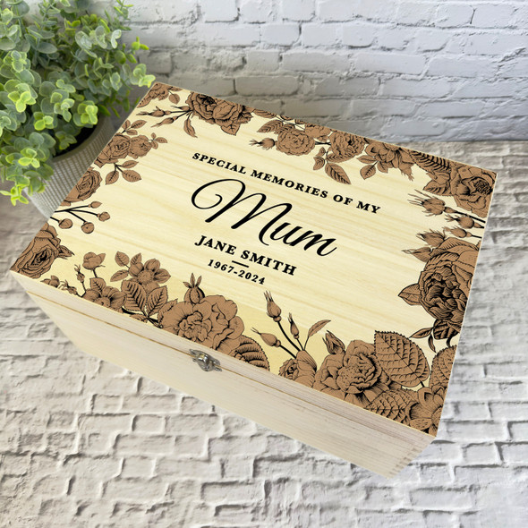 Memories Of My Mum Brown Floral Frame Memorial Personalised Wooden Keepsake Box