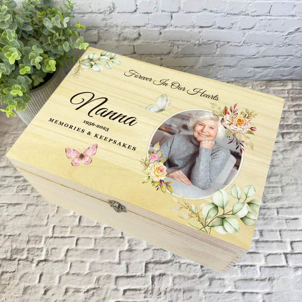 Nanna Butterflies Floral Photo Frames Memorial Personalised Wooden Keepsake Box