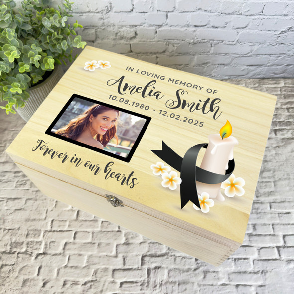 In Loving Memory Candle Photo Memorial Personalised Storage Wooden Keepsake Box