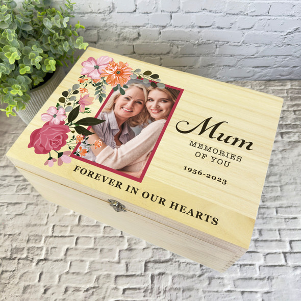 Mum Floral Photo Frame Memorial Personalised Storage Wooden Memory Keepsake Box