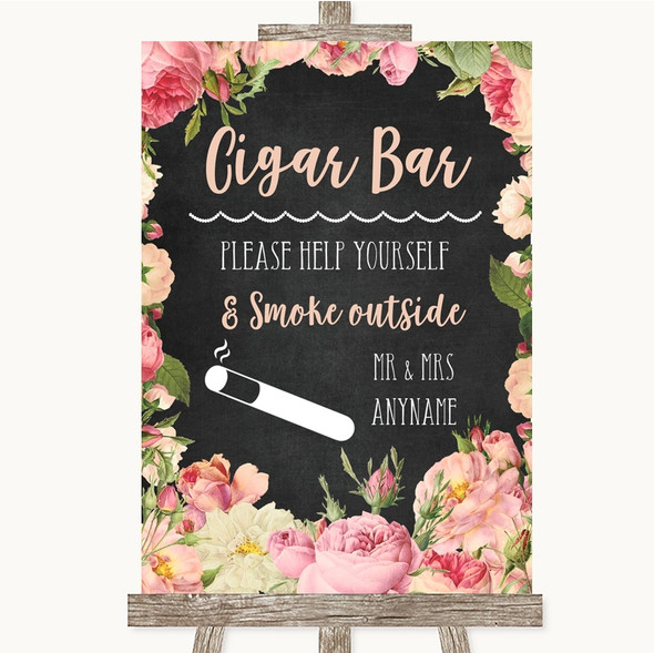 Chalkboard Style Pink Roses Cigar Bar Personalised Wedding Sign