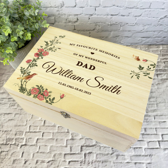 Wonderful Dad Memories Vintage Roses Memorial Personalised Wooden Keepsake Box