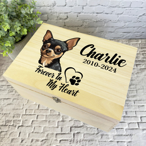 Chihuahua Paw Print Heart Pet Memorial Personalised Wooden Memory Keepsake Box