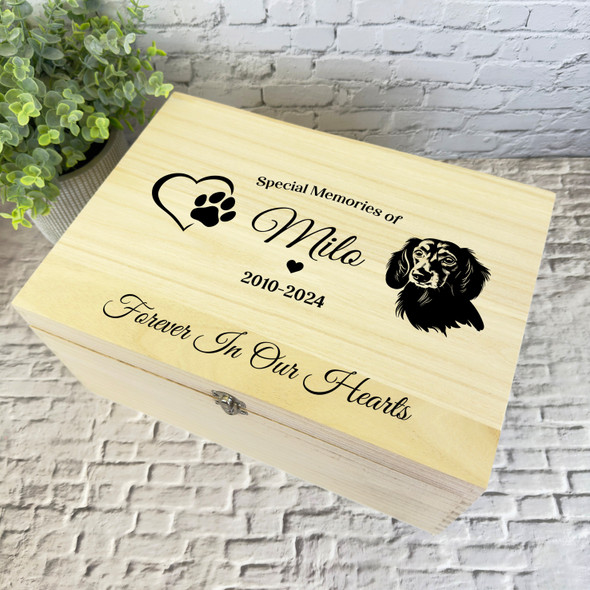 Heart Paw Print Dachshund Pet Memorial Personalised Wooden Memory Keepsake Box