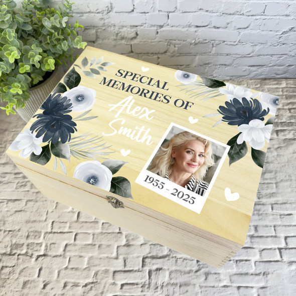 Special Memories Flower Photo Memorial Personalised Wooden Memory Keepsake Box