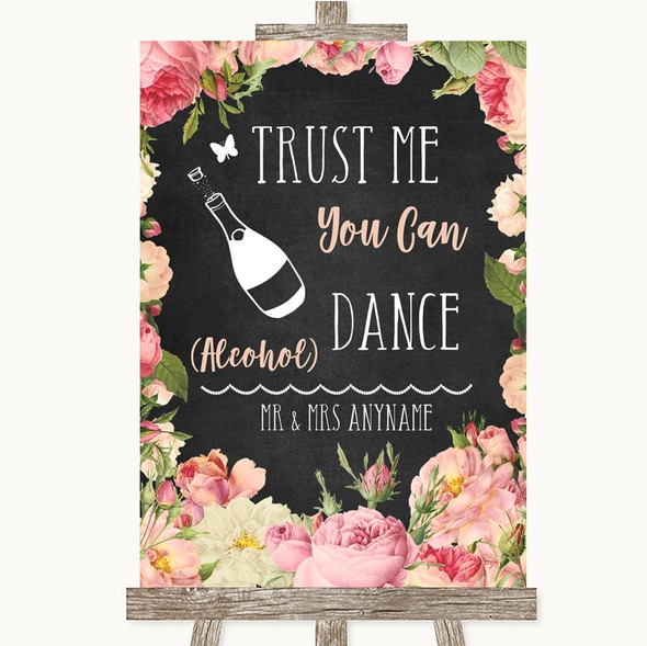 Chalkboard Style Pink Roses Alcohol Says You Can Dance Personalised Wedding Sign
