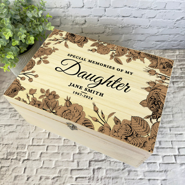 Memories Of My Daughter Brown Frame Memorial Personalised Wooden Keepsake Box