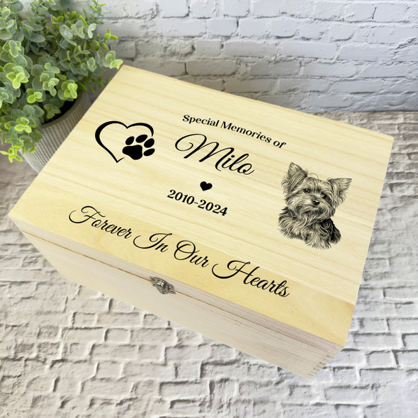 Paw Print Yorkshire Terrier Dog Pet Memorial Personalised Wooden Keepsake Box