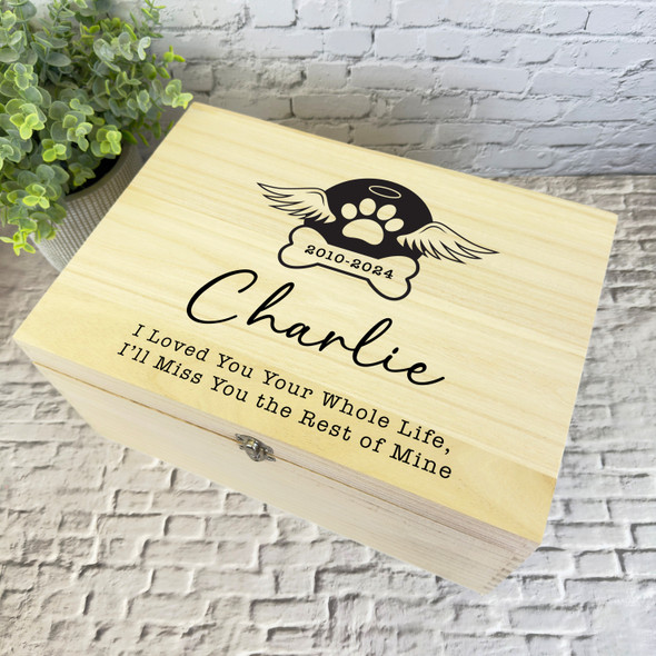 Bone With Wings Miss You Pet Memorial Personalised Wooden Memory Keepsake Box