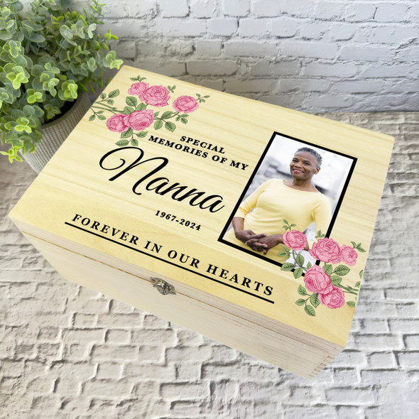 Memories Of Nanna Rose Photo Frame Memorial Personalised Wooden Keepsake Box