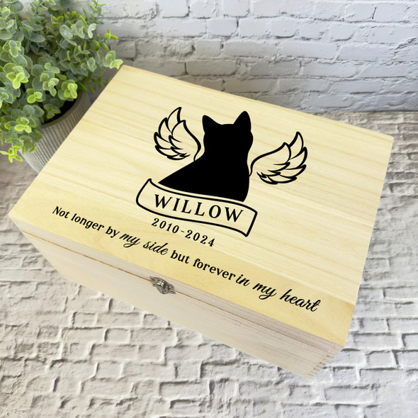 Cat Wings Forever In My Heart Pet Memorial Personalised Wooden Keepsake Box