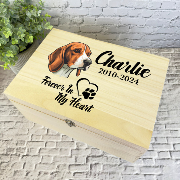 Beagle Paw Print Heart Pet Memorial Personalised Wooden Memory Keepsake Box