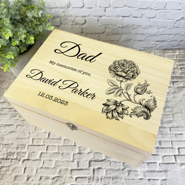 Dad Memories Of You Black Flower Memorial Personalised Wooden Keepsake Box