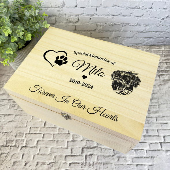 Heart Paw Print Shih Tzu Dog Pet Memorial Personalised Wooden Keepsake Box