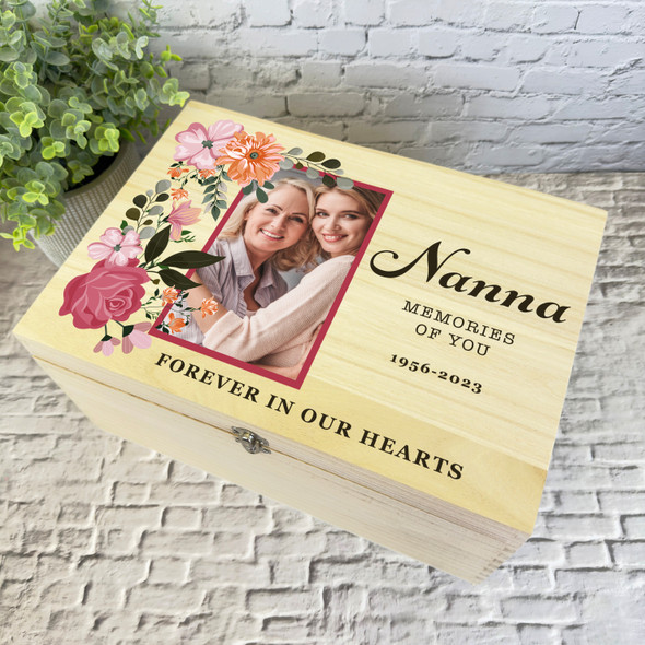 Nanna Floral Photo Frame Memorial Personalised Wooden Memory Keepsake Box