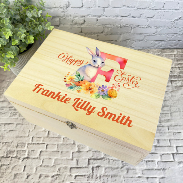 Bunny Name Initial Letter F Easter Hamper Gift Personalised Wooden Keepsake Box