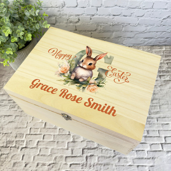 Bunny Name Initial Letter G Easter Hamper Gift Personalised Wooden Keepsake Box