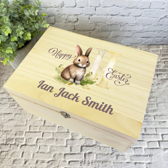 Bunny Name Initial Letter H Easter Hamper Gift Personalised Wooden Keepsake Box