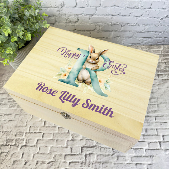 Bunny Name Initial Letter R Easter Hamper Gift Personalised Wooden Keepsake Box