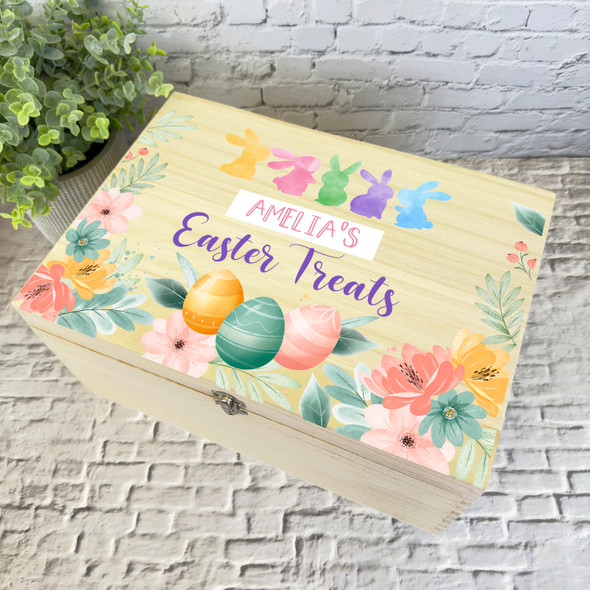 Easter Treats Bright Bunny Easter Hamper Gift Personalised Wooden Keepsake Box