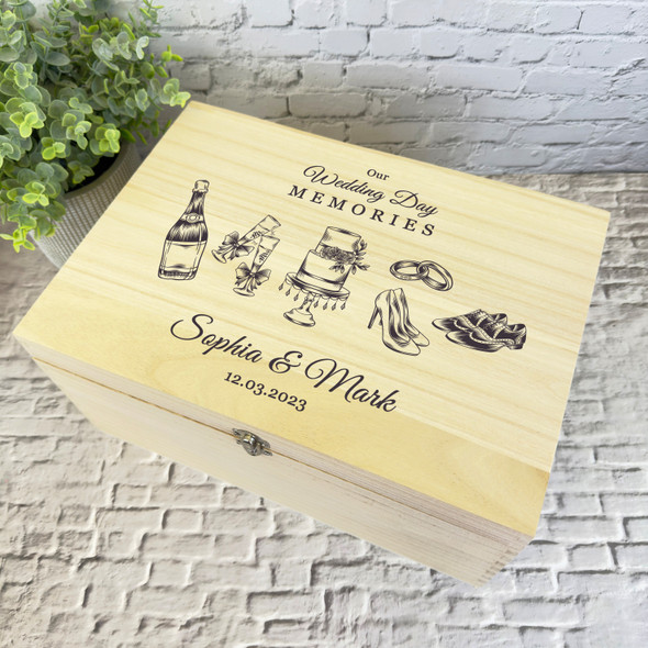 Engraved Wedding Elements Memories Wedding Day Personalised Wooden Keepsake Box