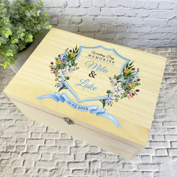 Floral Monogram Memories Wedding Day Personalised Wooden Memory Keepsake Box