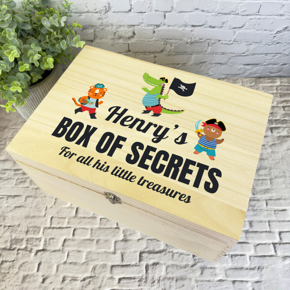 Animals Pirates Kids Box Of Secrets Personalised Wooden Memory Keepsake Box